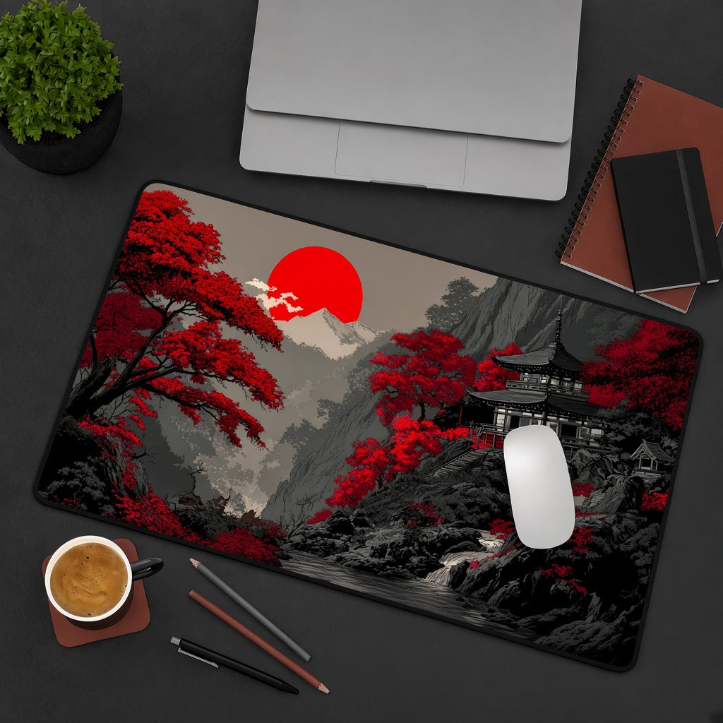 Red Maple Trees and a Red Sun Desk Mat