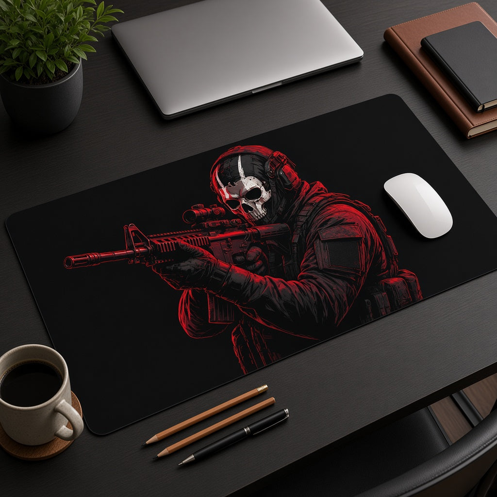 Red Skull Mask Tactical Soldier Desk Mat