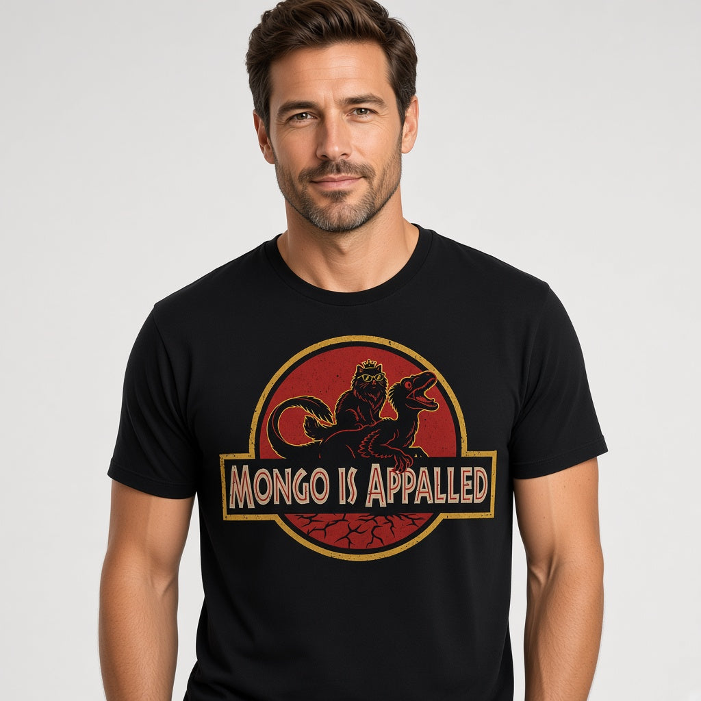 Mongo Is Appalled Funny Cat Riding Dinosaur T-Shirt