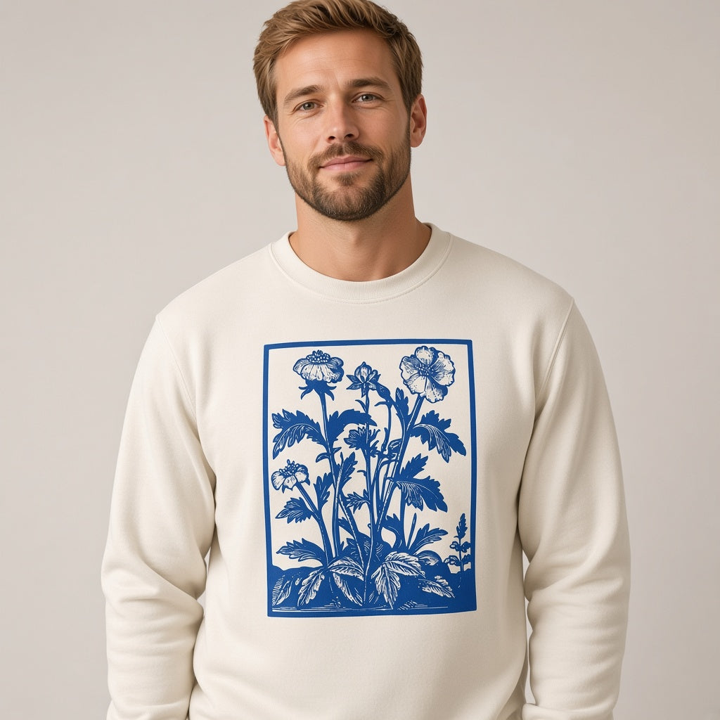 Vintage Blue Wildflower Graphic Sweatshirt
