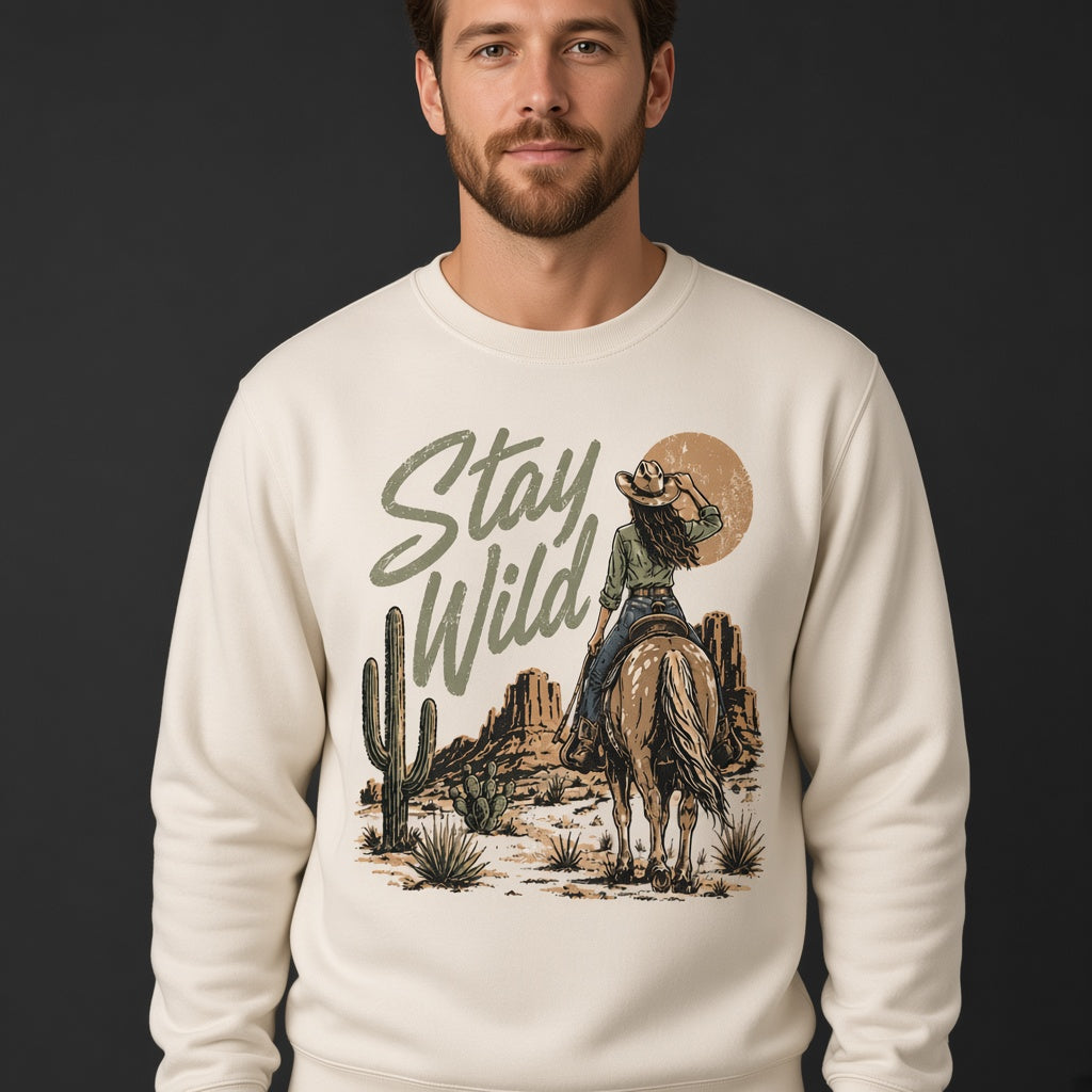 Stay Wild Western Sweatshirt with Cowboy Print