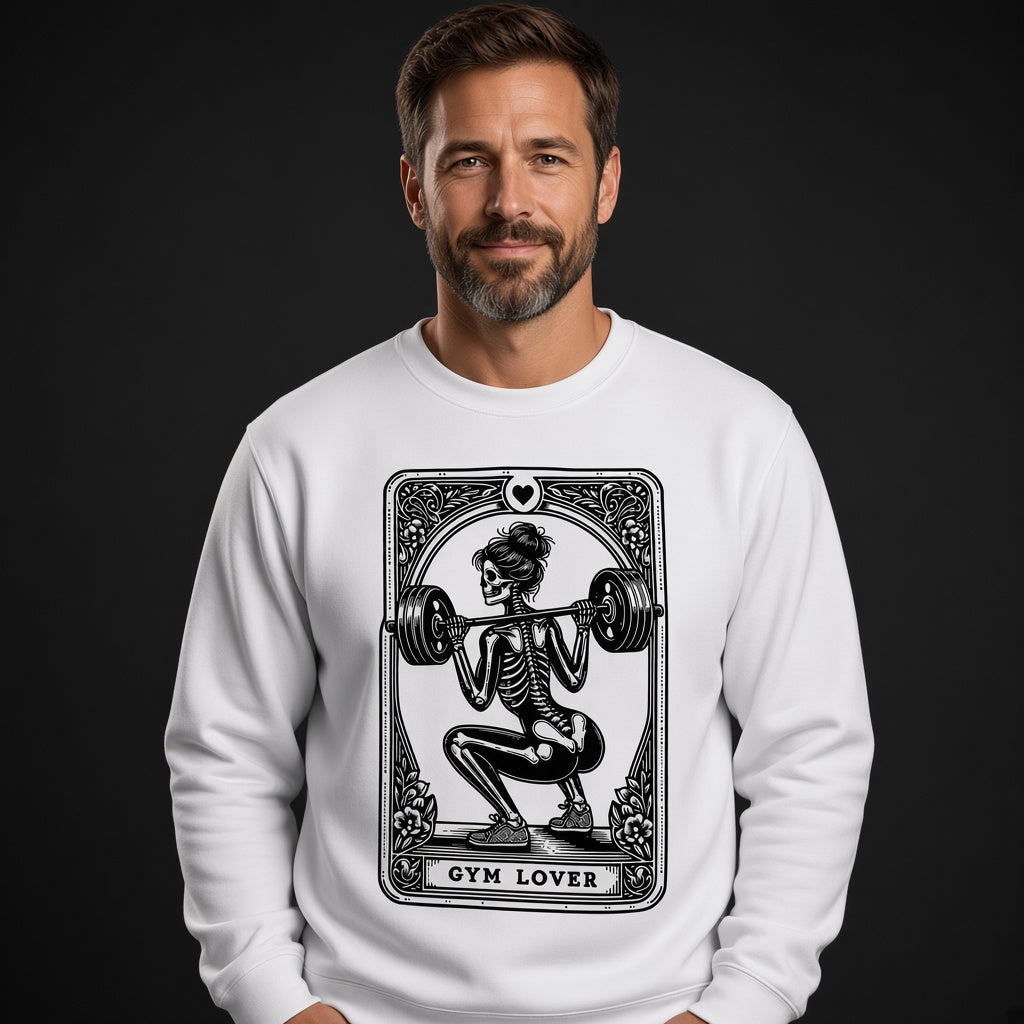 Funny Gym Lover Sweatshirt with a Squatting Skeleton