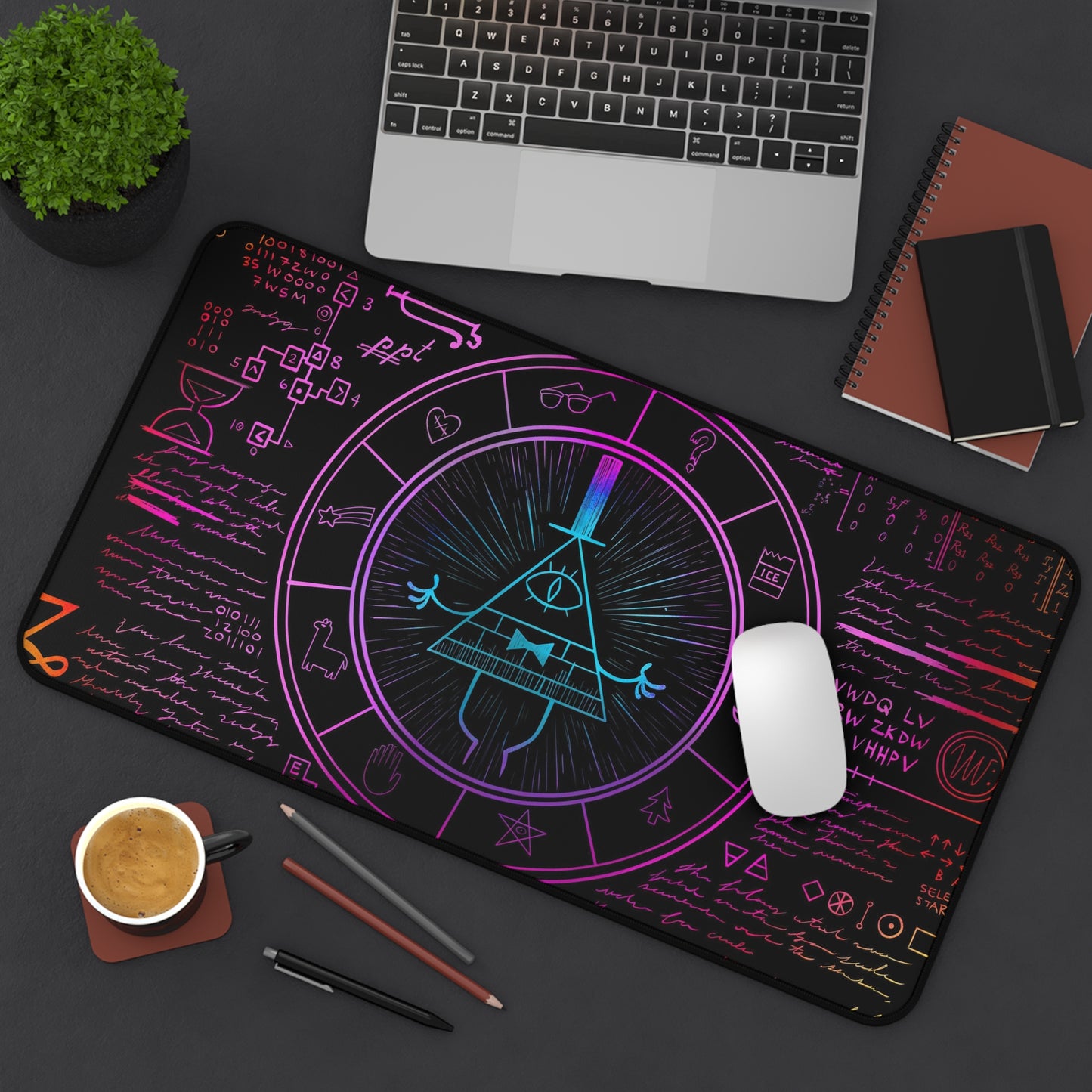 Neon Bill Cipher Desk Mat, Gravity Falls gaming mouse mat
