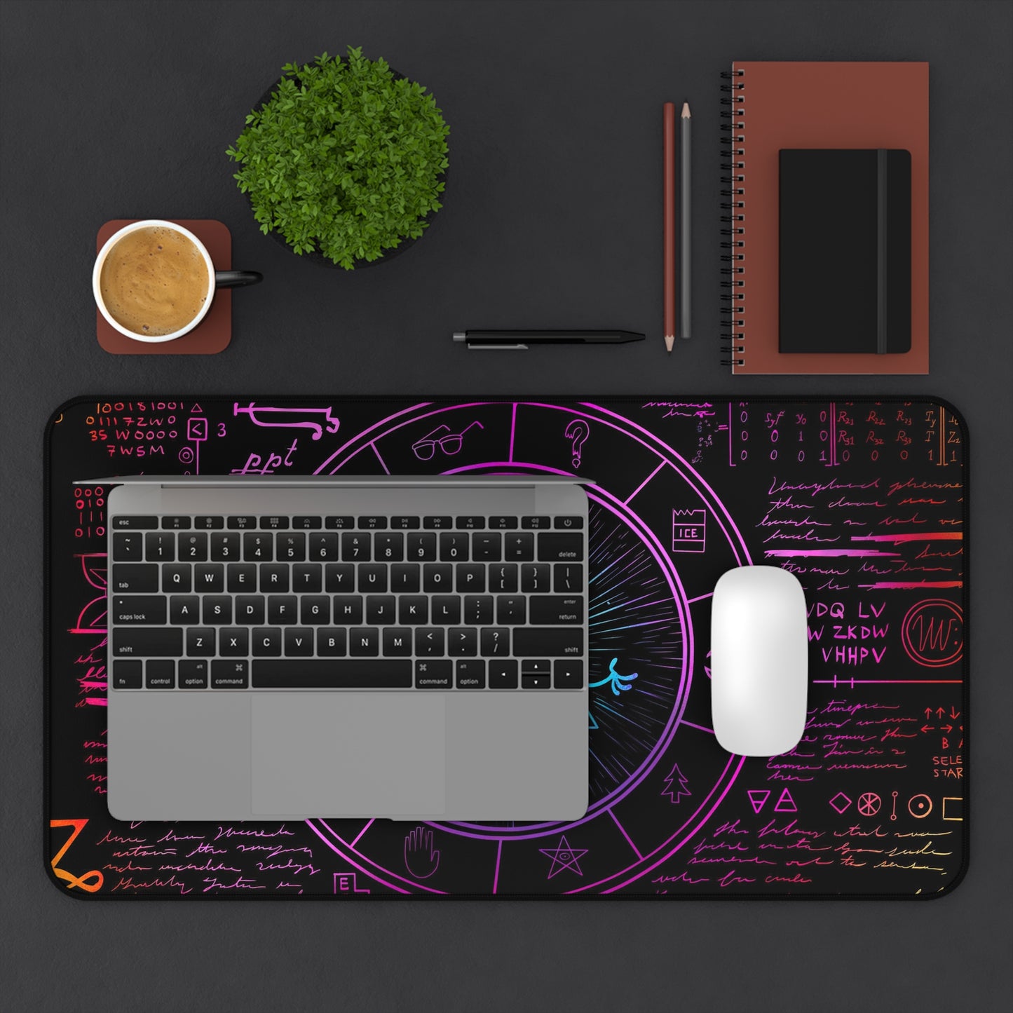Neon Bill Cipher Desk Mat, Gravity Falls gaming mouse mat