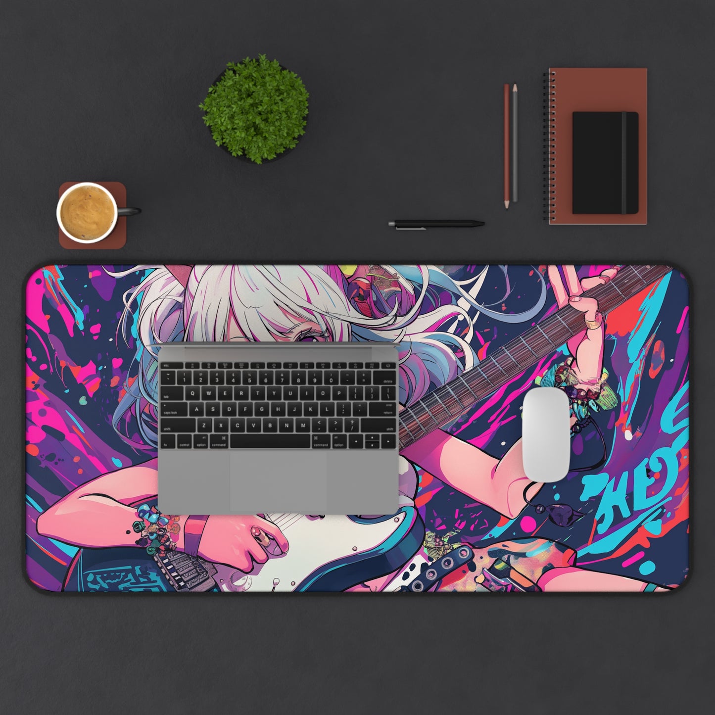 Anime girl with guitar Desk Mat, Gaming keyboard mat, XXL mousepad