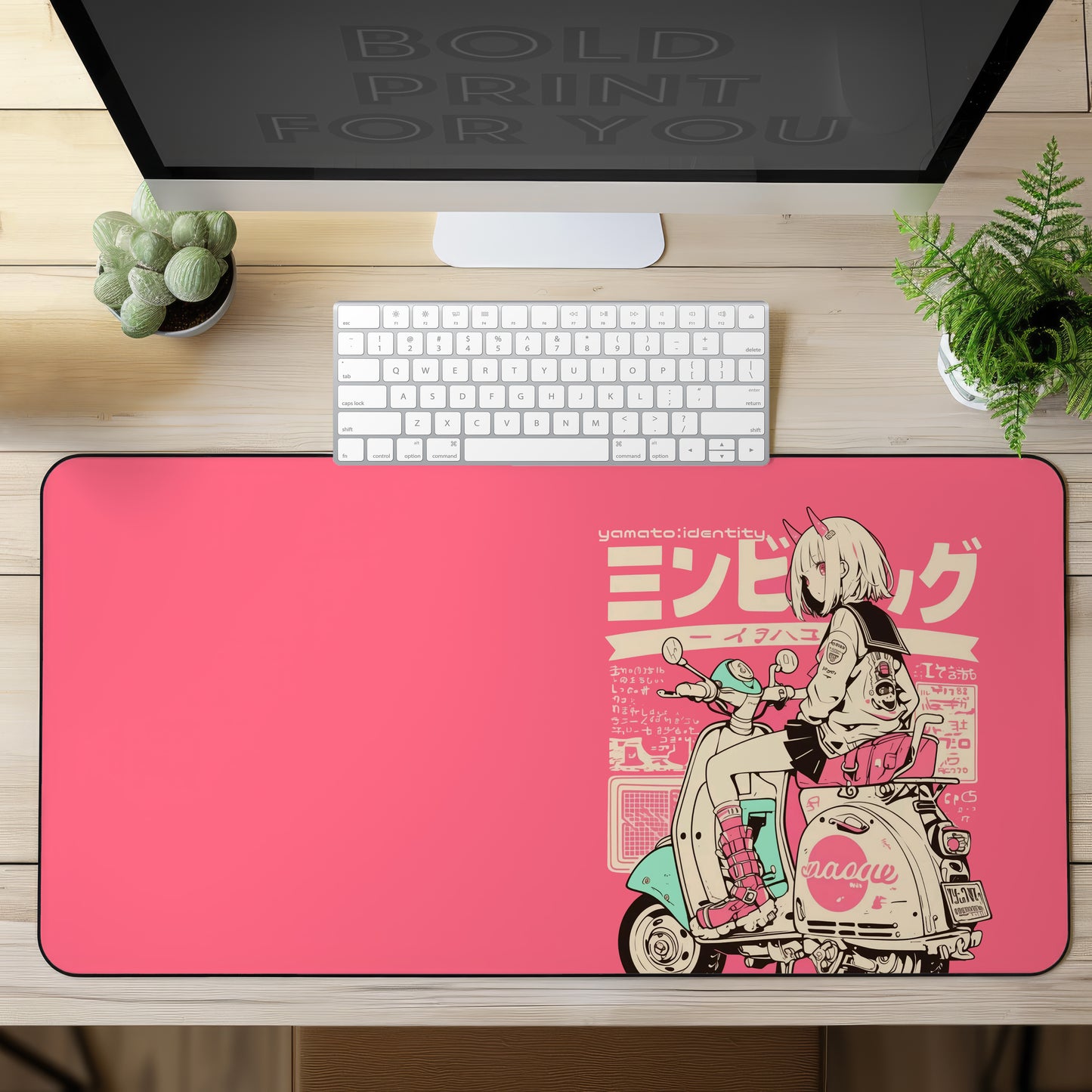 Anime girl on scooter Desk Mat