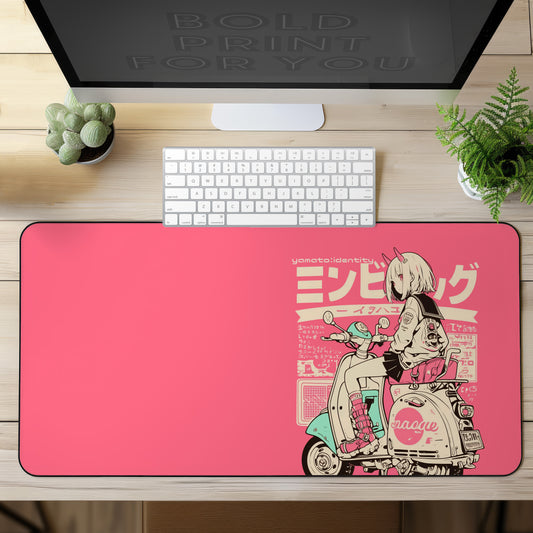 Anime girl on scooter Desk Mat