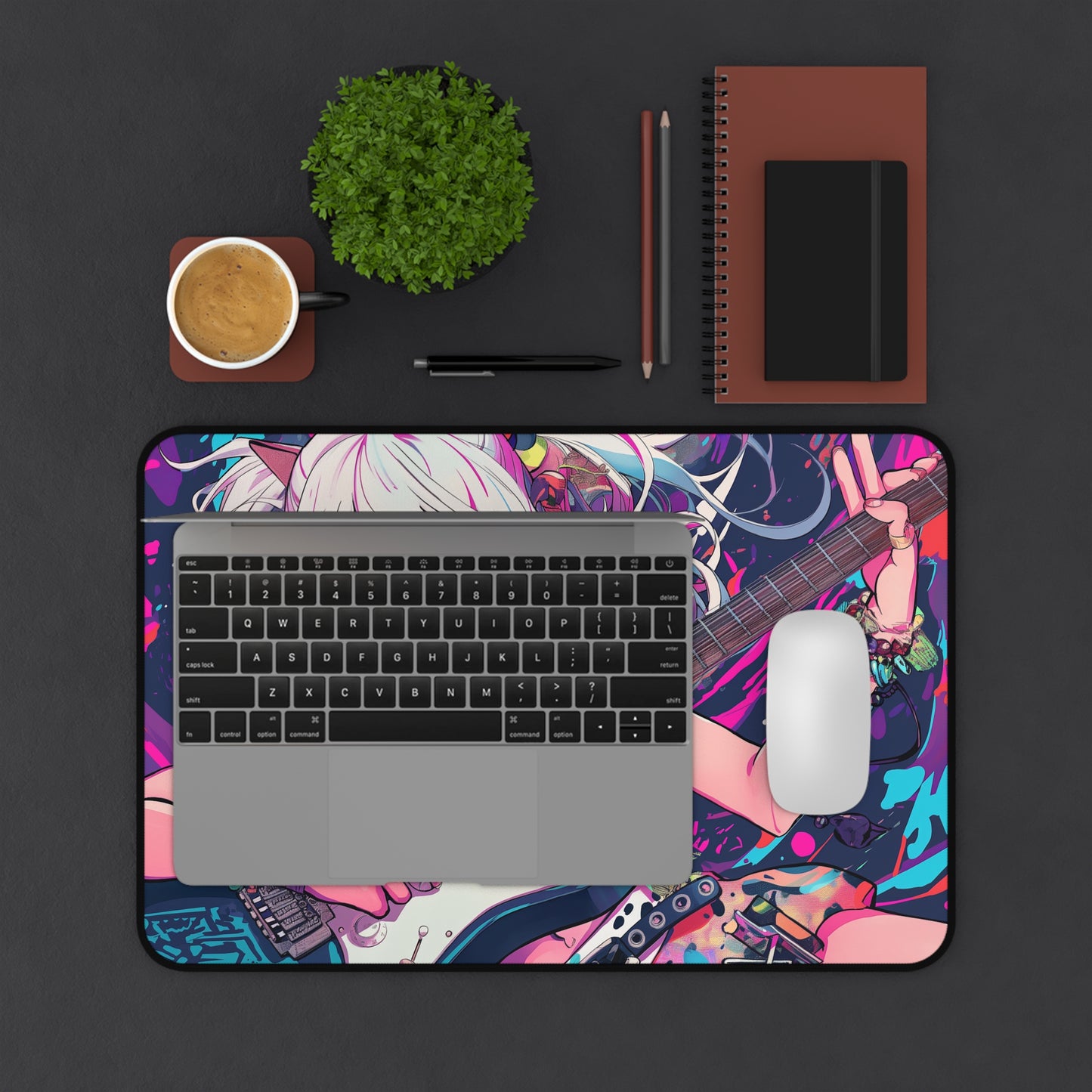Anime girl with guitar Desk Mat, Gaming keyboard mat, XXL mousepad