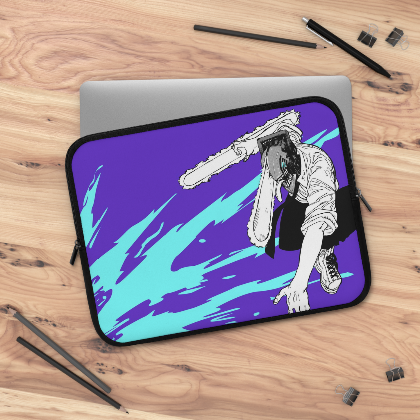 Man chainsaw purple anime Laptop sleeve, Laptop carrying case, laptop bag - Bolt Print