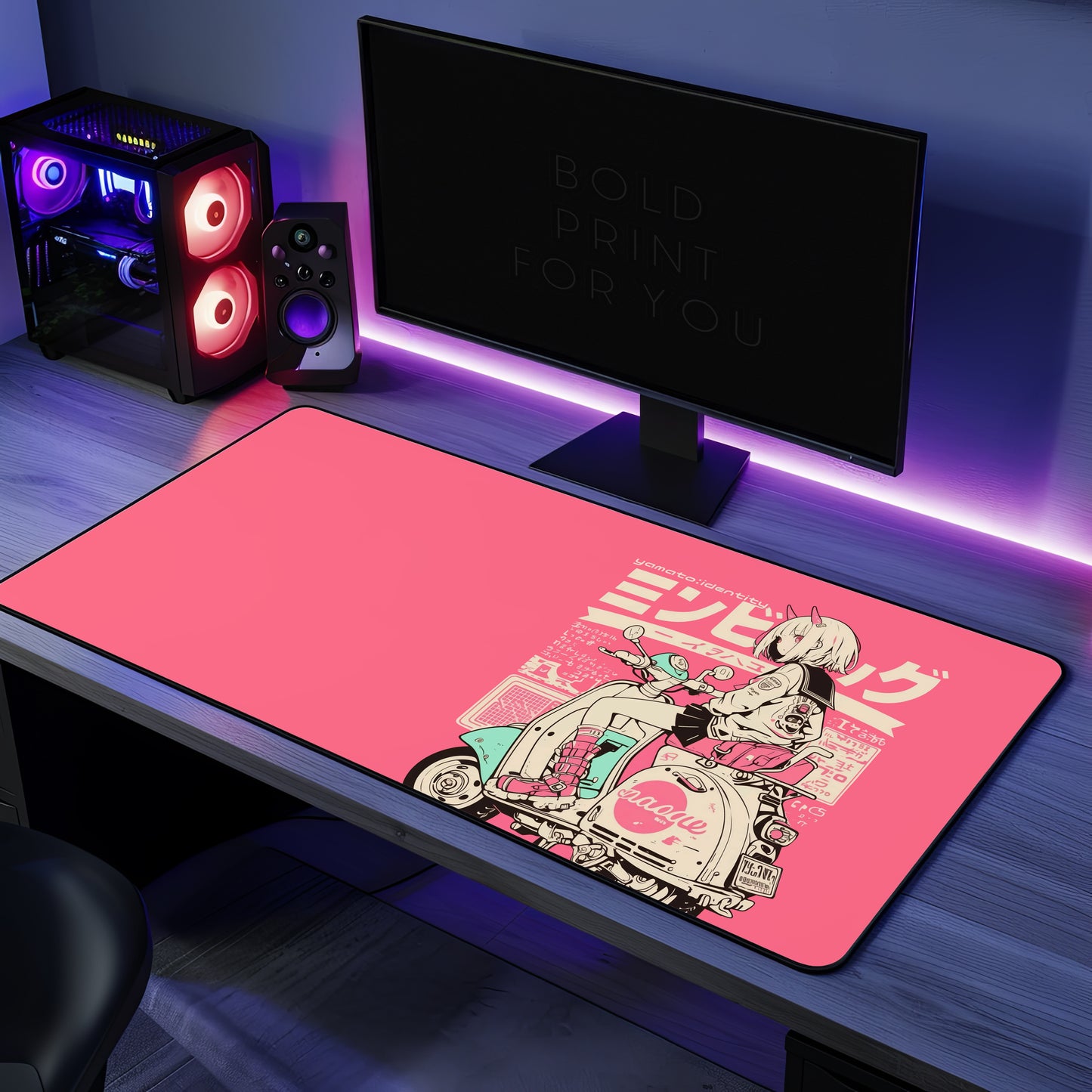 Anime girl on scooter Desk Mat