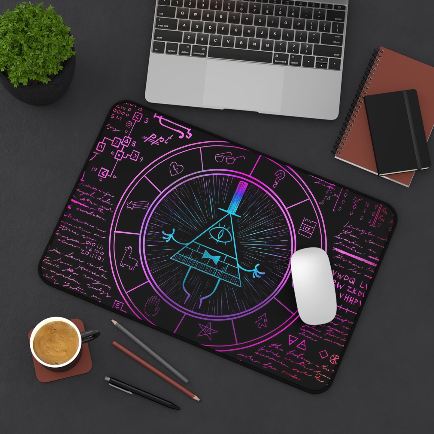 Neon Bill Cipher Desk Mat, Gravity Falls gaming mouse mat