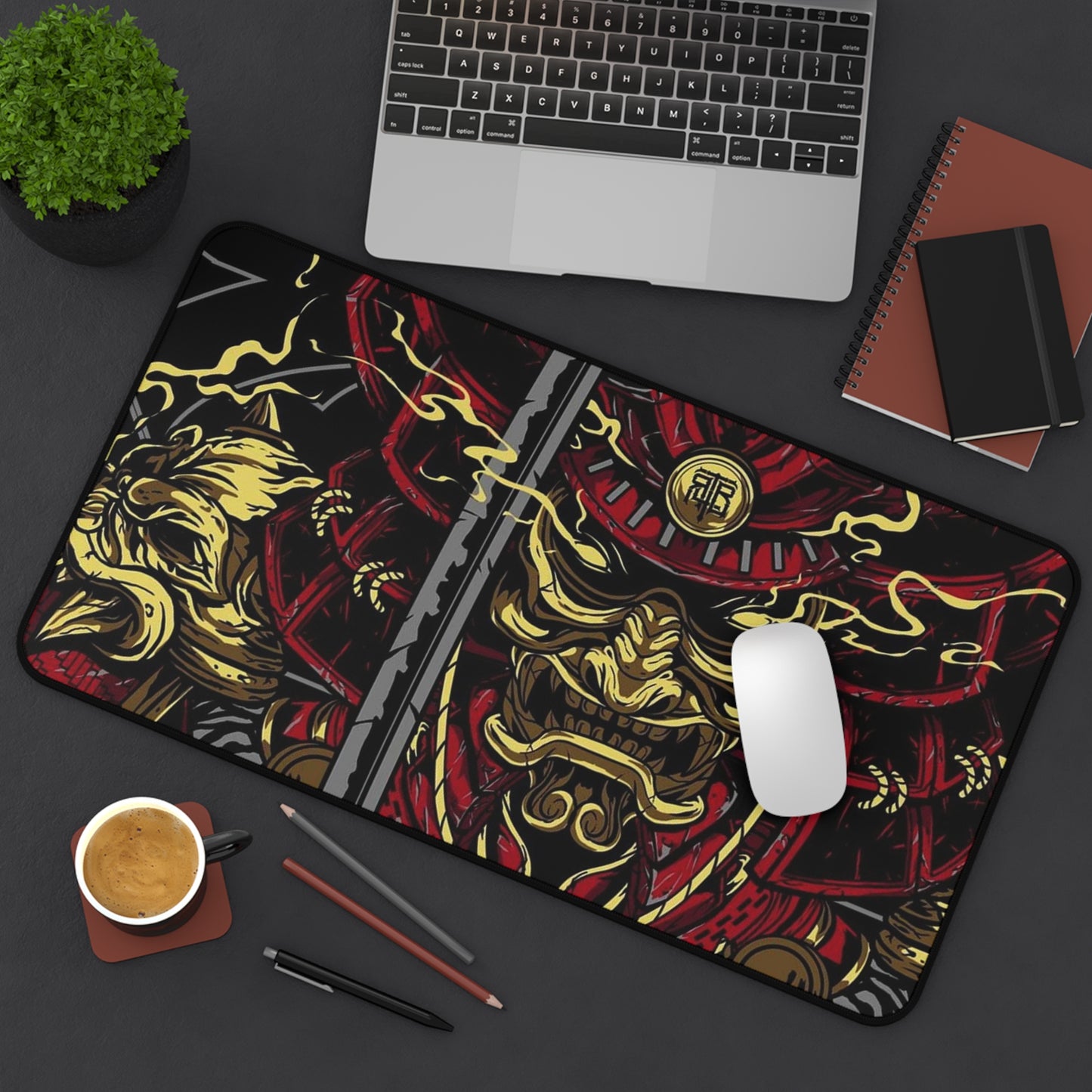 Samurai Desk Mat, deskmat xl, Gaming keyboard matt, mousepad large, XXL extended deskpad mouse pad, large gaming mousepad - Bolt Print