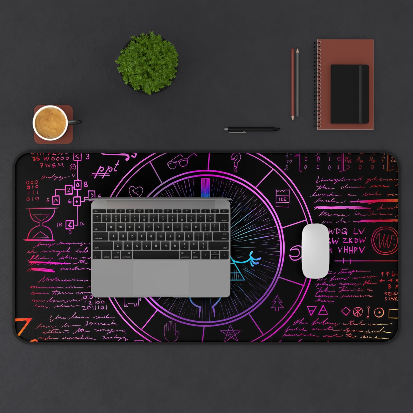 Neon Bill Cipher Desk Mat, Gravity Falls gaming mouse mat