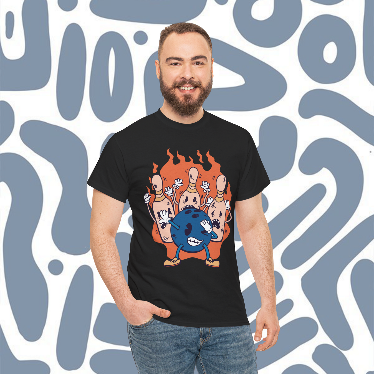 Bowling ball and pins dabbing T-shirt, funny graphic tshirts, unisex tshirt, printed T-shirt