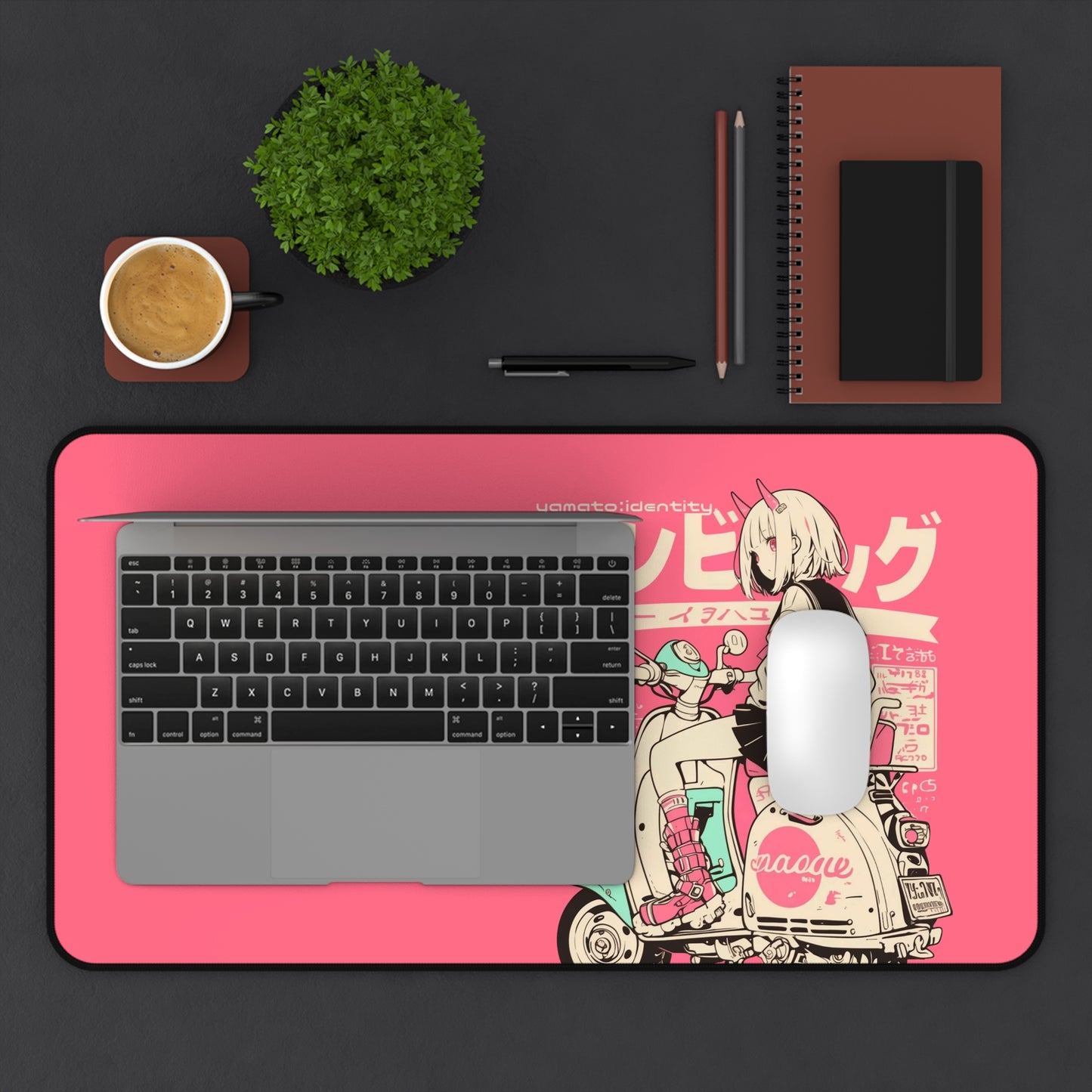 Anime girl on scooter Desk Mat