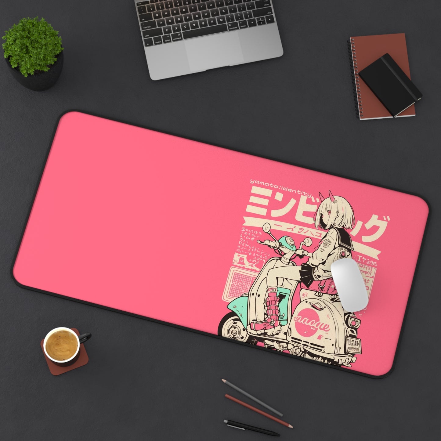 Anime girl on scooter Desk Mat