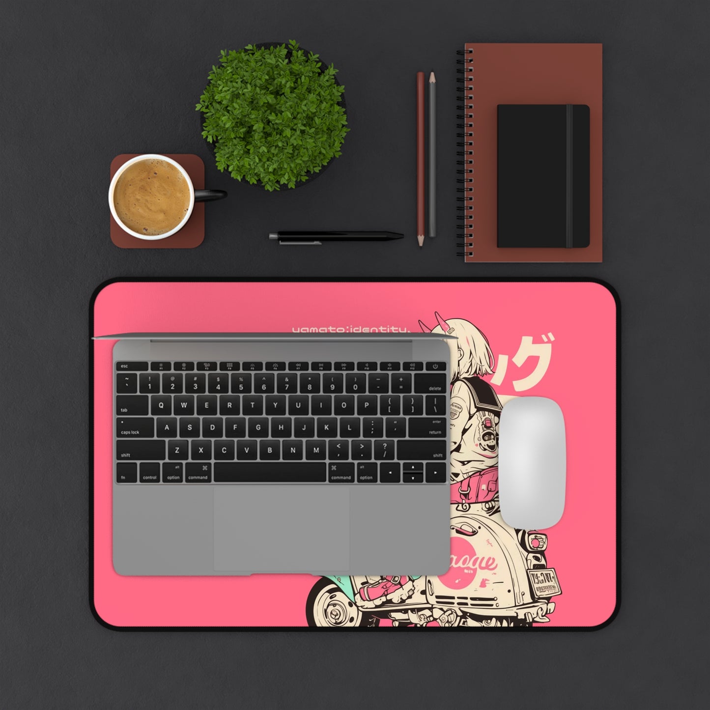 Anime girl on scooter Desk Mat