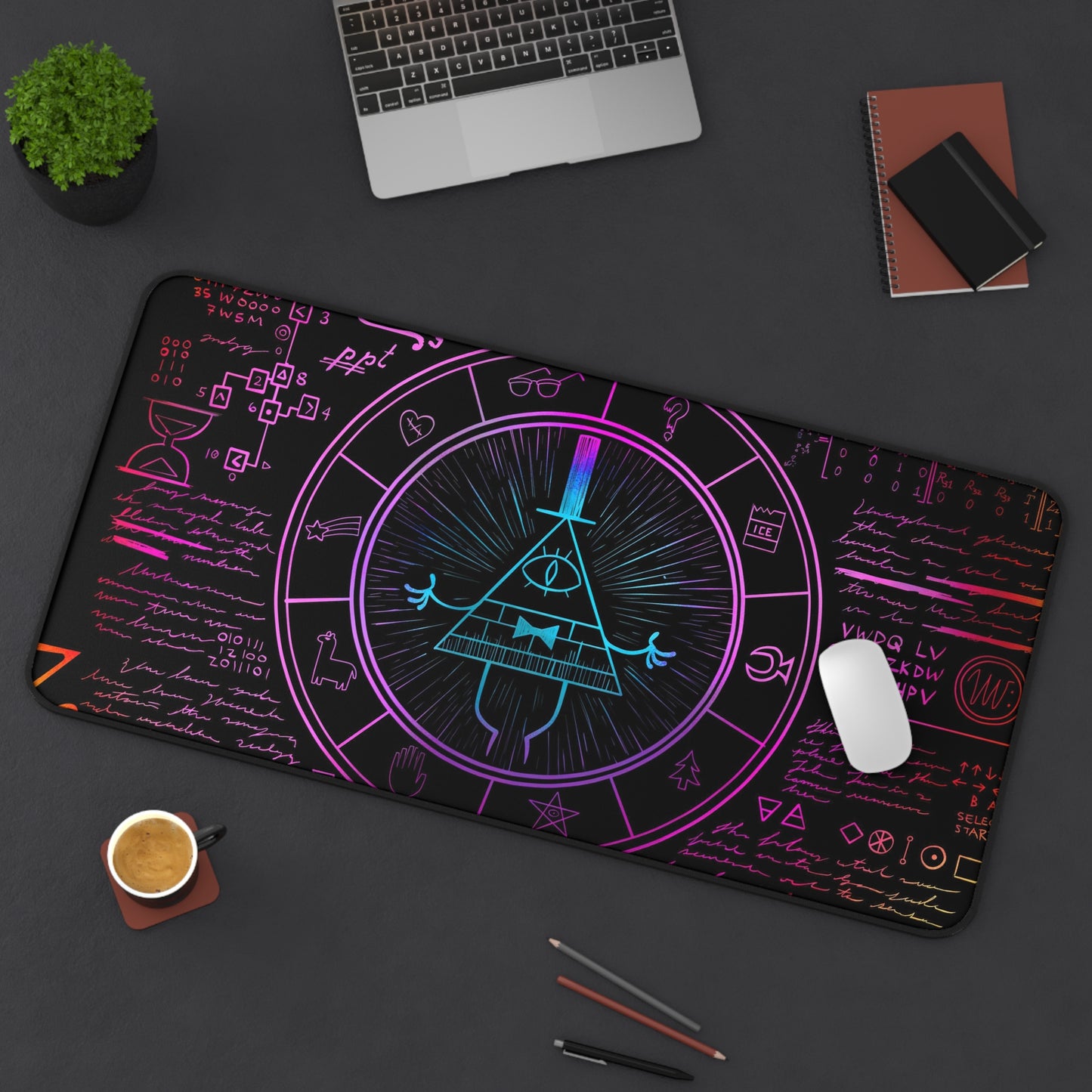 Neon Bill Cipher Desk Mat, Gravity Falls gaming mouse mat