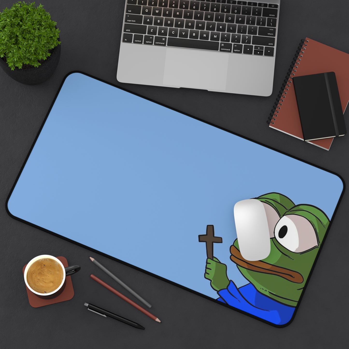 Pepe with cross Desk Mat