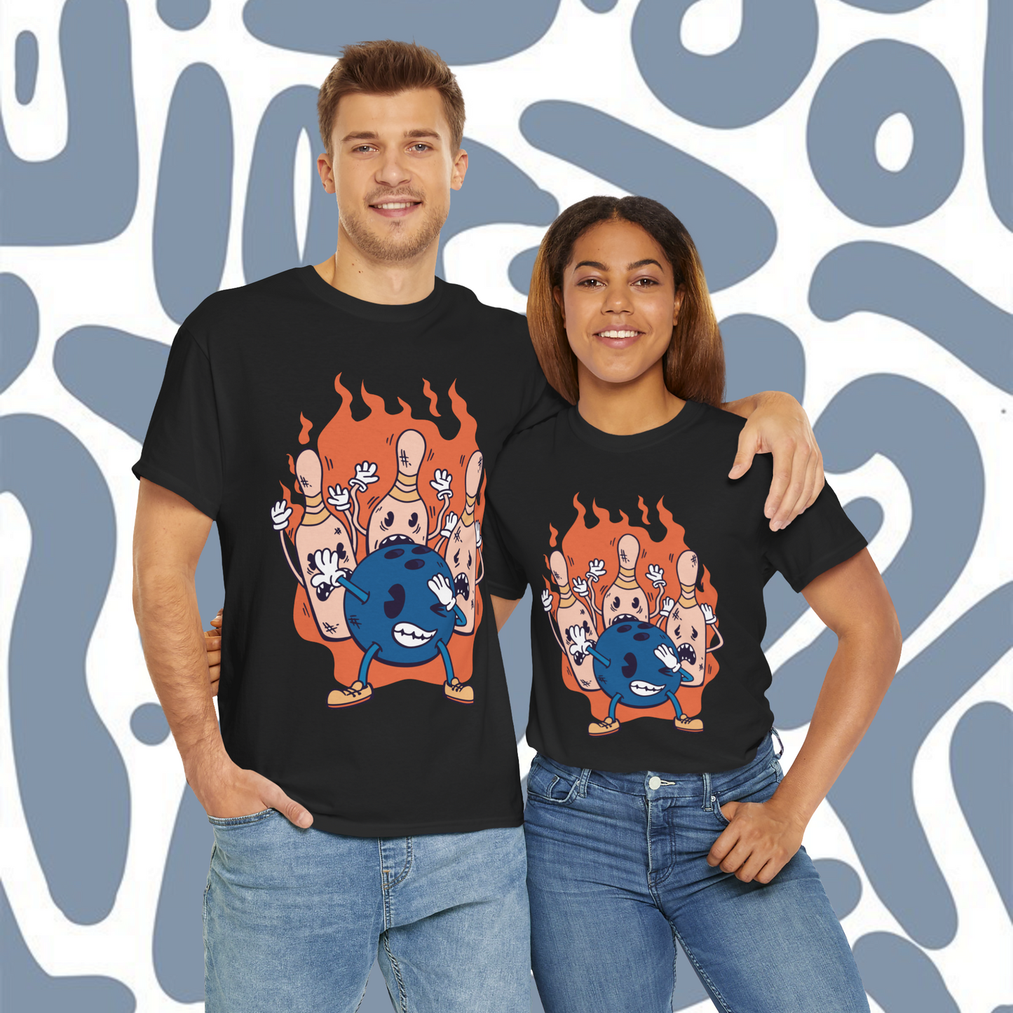 Bowling ball and pins dabbing T-shirt, funny graphic tshirts, unisex tshirt, printed T-shirt