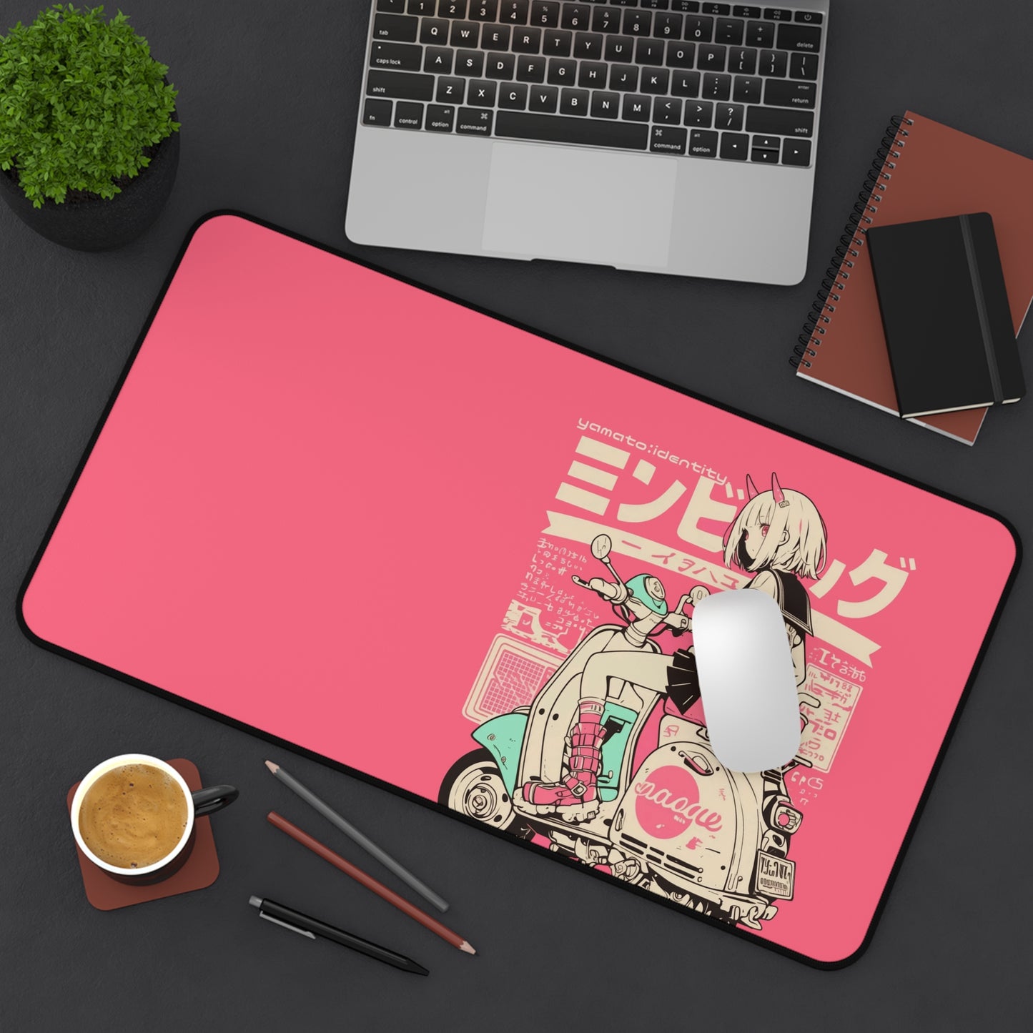 Anime girl on scooter Desk Mat