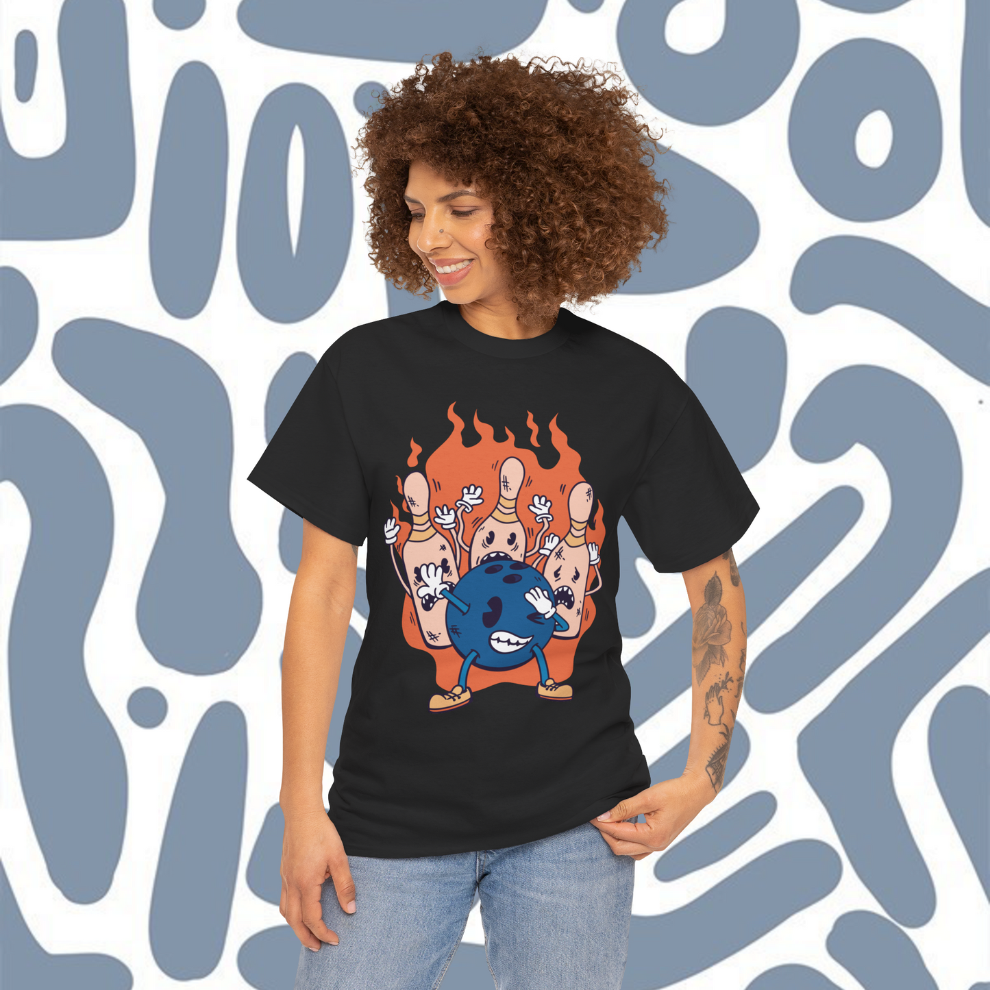 Bowling ball and pins dabbing T-shirt, funny graphic tshirts, unisex tshirt, printed T-shirt