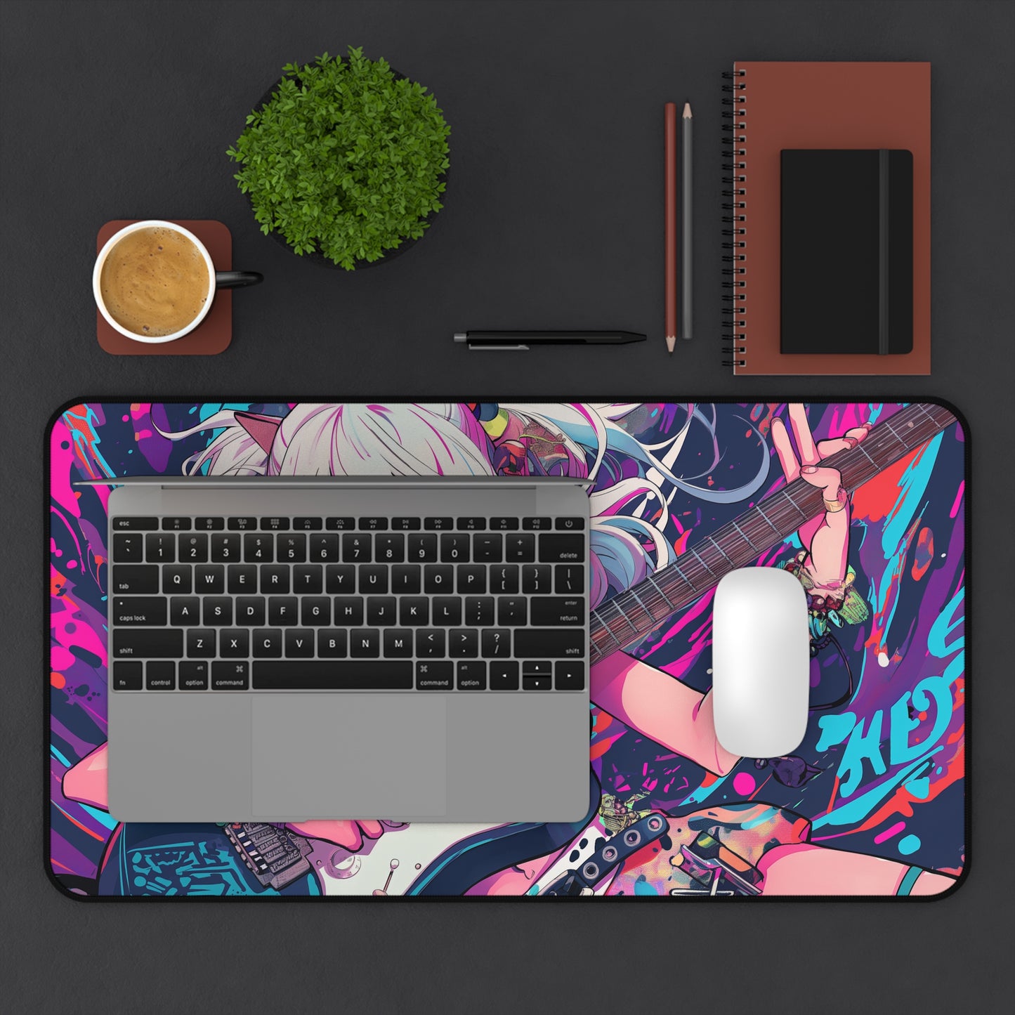 Anime girl with guitar Desk Mat, Gaming keyboard mat, XXL mousepad