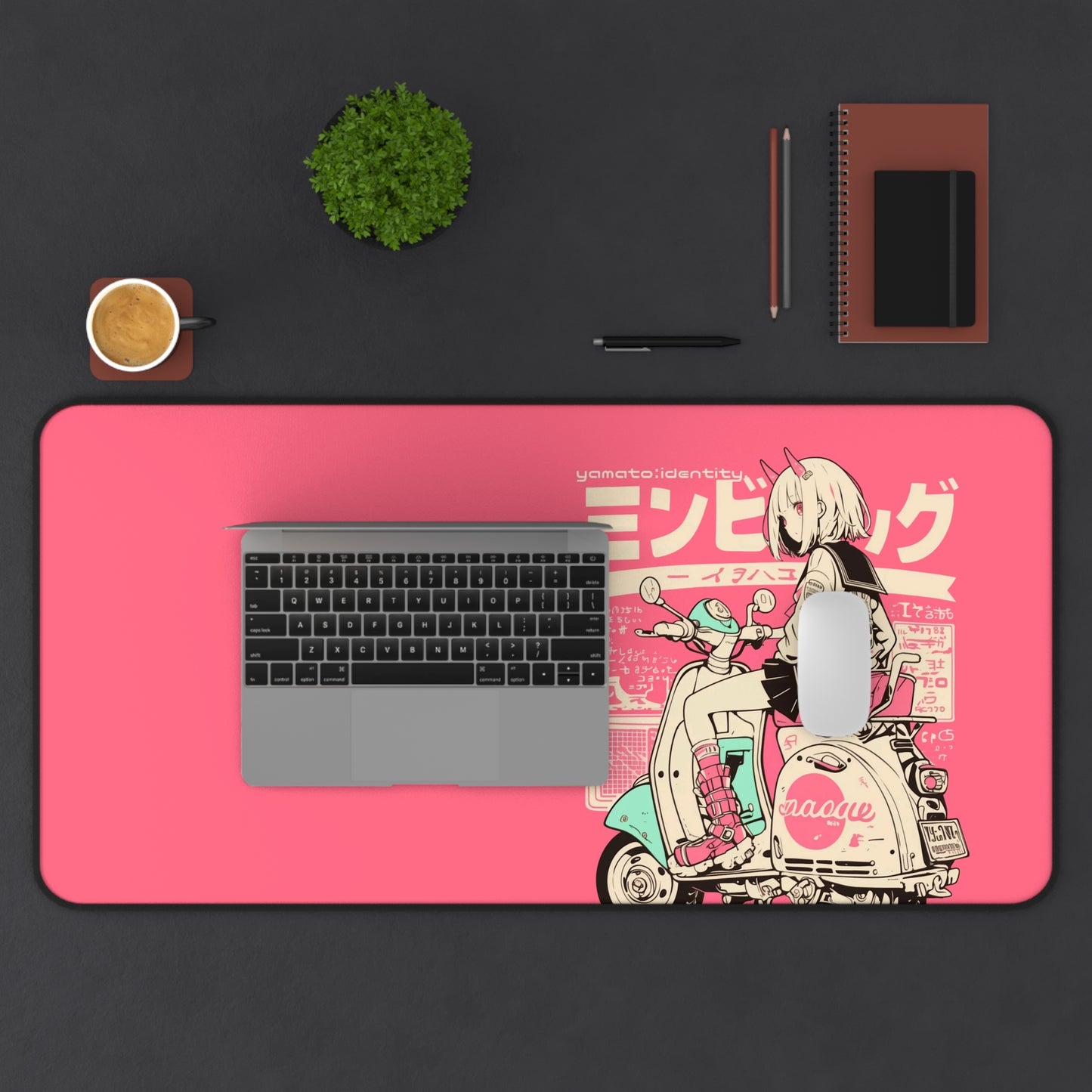 Anime girl on scooter Desk Mat