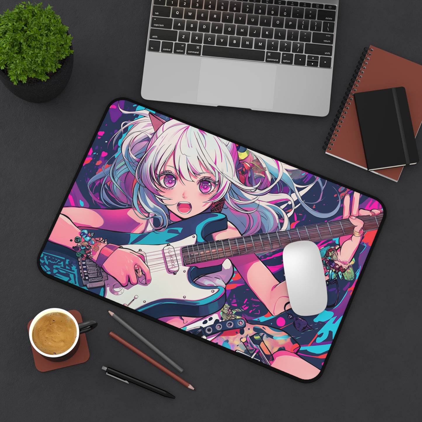 Anime girl with guitar Desk Mat, Gaming keyboard mat, XXL mousepad