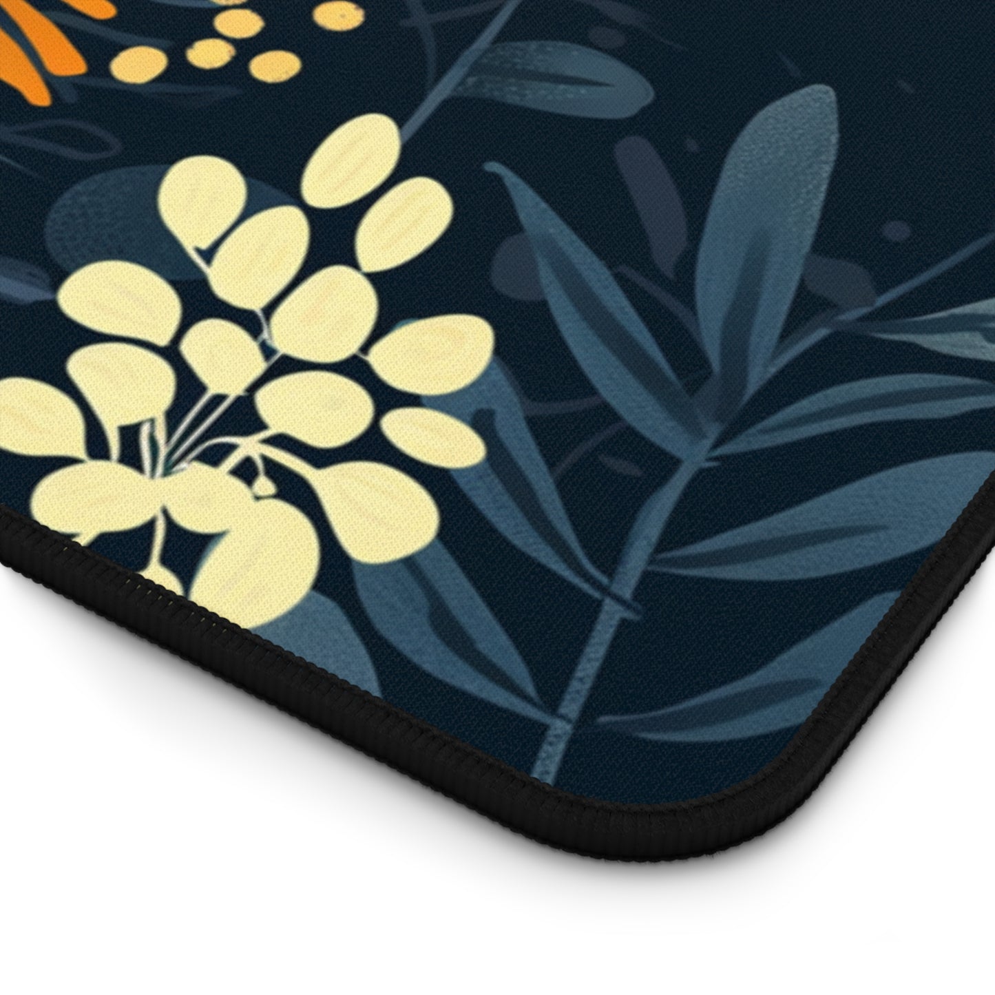Dark leaves and yellow flowers Desk Mat, Gaming keyboard mat, XXL mousepad