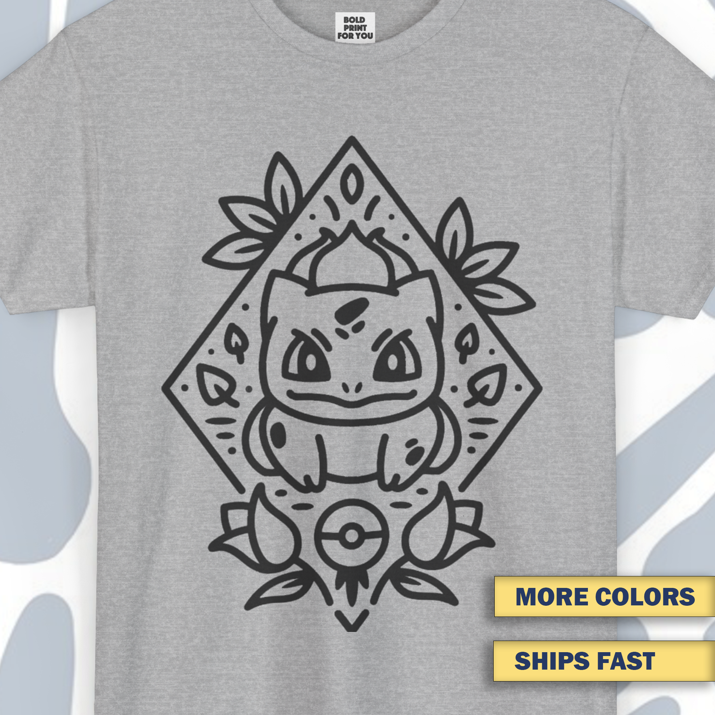 Minimalist Bulbasaur T-Shirt, Funny Anime Unisex tee