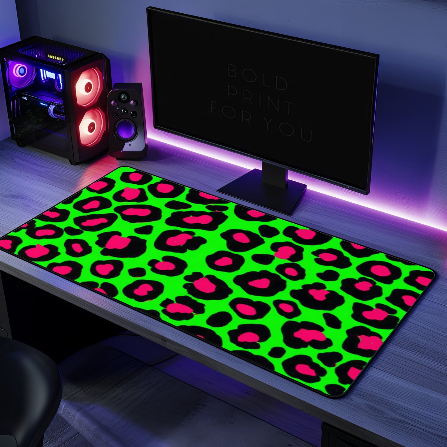 Light Green Leopard Gaming Desk Mat