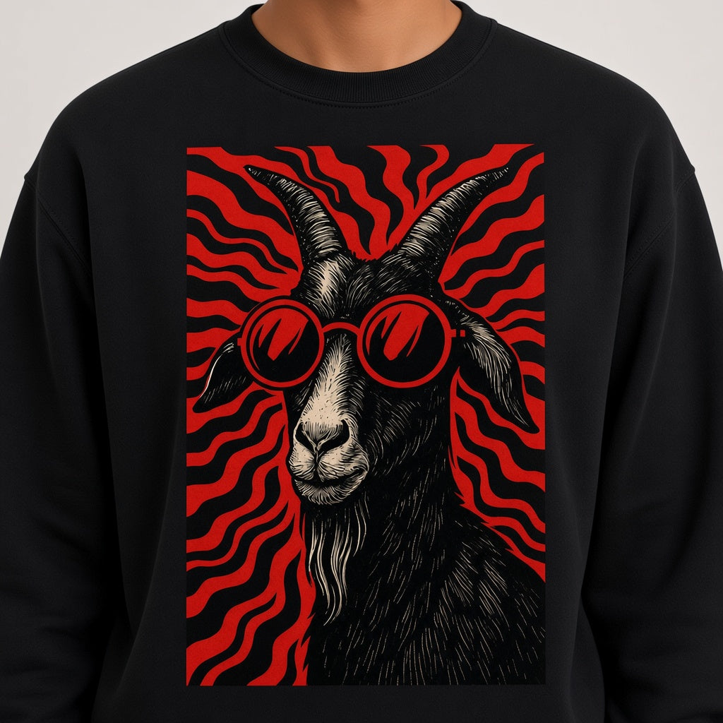 Cool Goat in Red Sunglasses Retro Sweatshirt