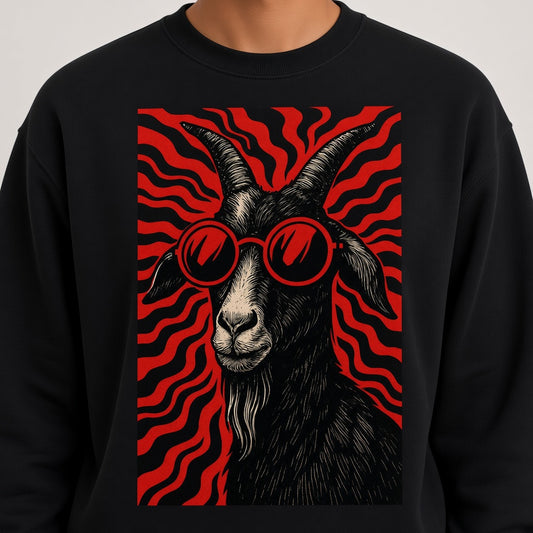 Cool Goat in Red Sunglasses Retro Sweatshirt