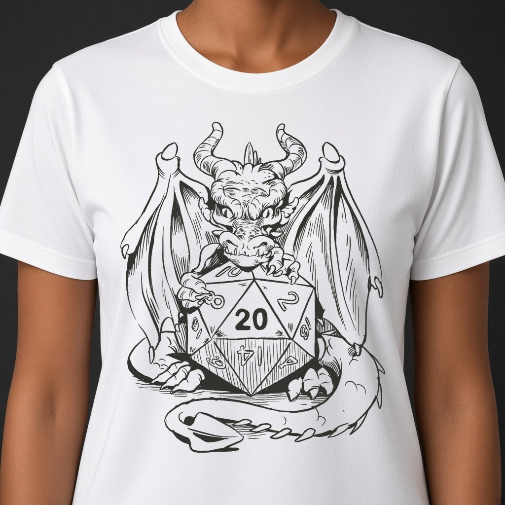 Dragon with a D20 T-Shirt for D&D Players