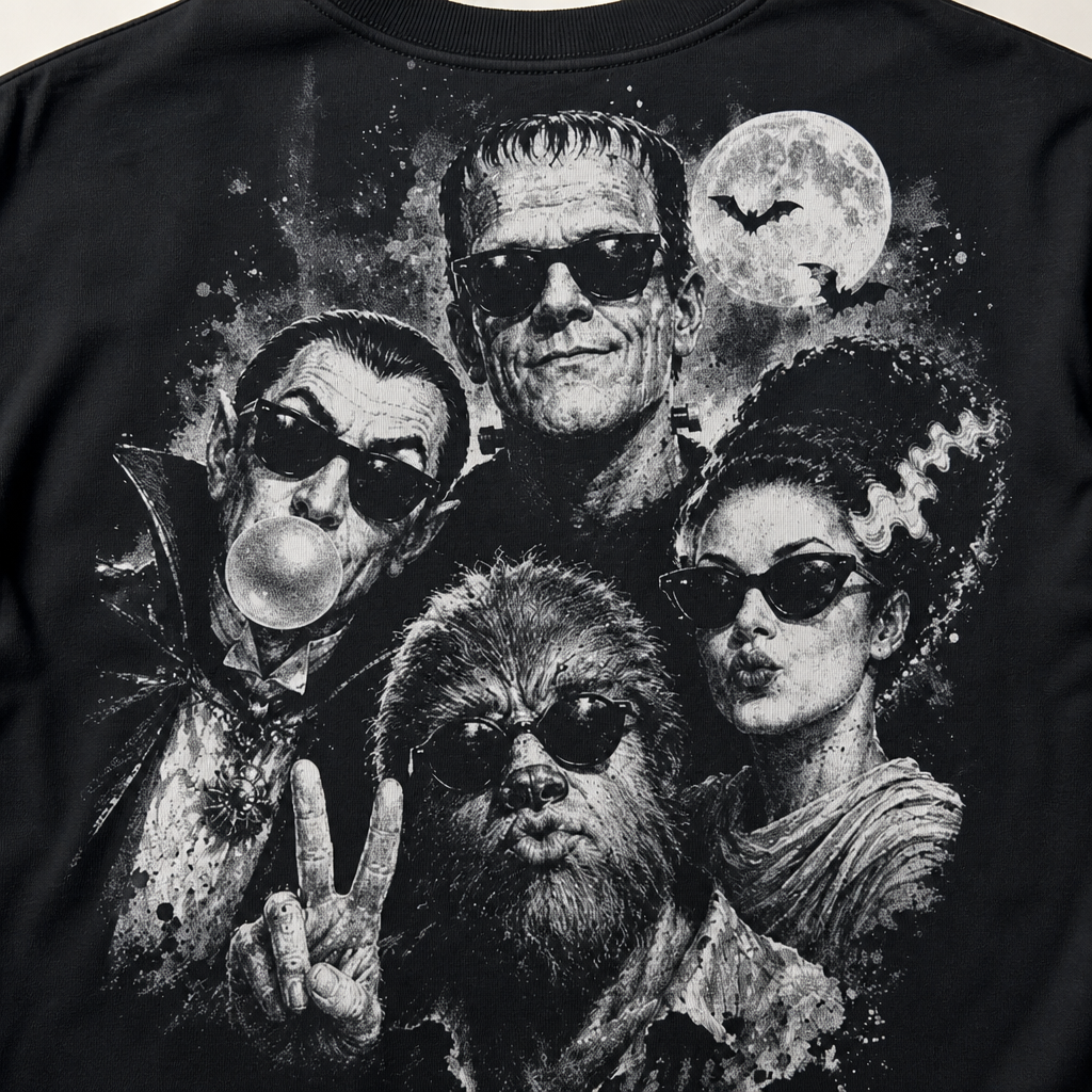 Retro Halloween Monster Selfie Frankenstein Werewolf Dracula Funny T-Shirt