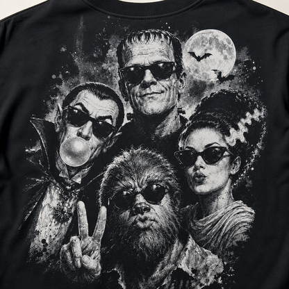 Retro Halloween Monster Selfie Frankenstein Werewolf Dracula Funny T-Shirt