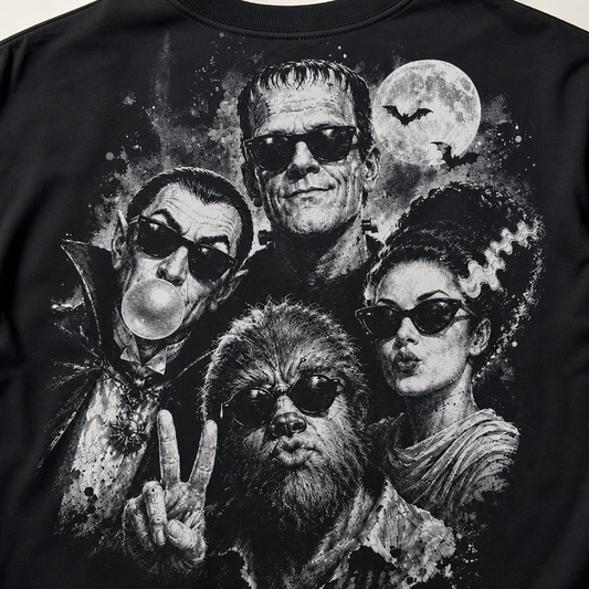Retro Halloween Monster Selfie Frankenstein Werewolf Dracula Funny T-Shirt