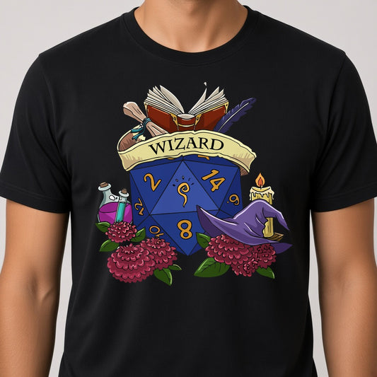 Wizard Dice Crest T-Shirt for D&D Players