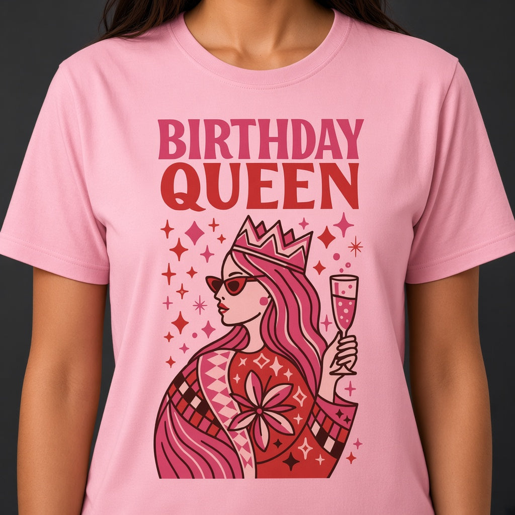 Birthday Queen Funny Pink Crown T-Shirt