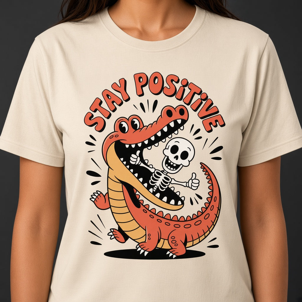 Stay Positive Funny Alligator Skeleton T-Shirt