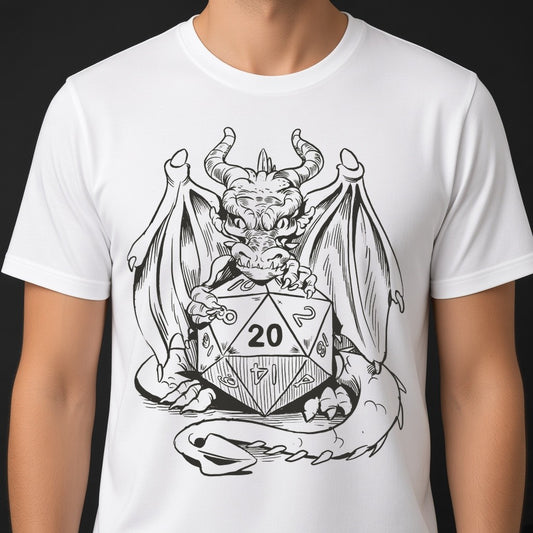 Dragon with a D20 T-Shirt for D&D Players