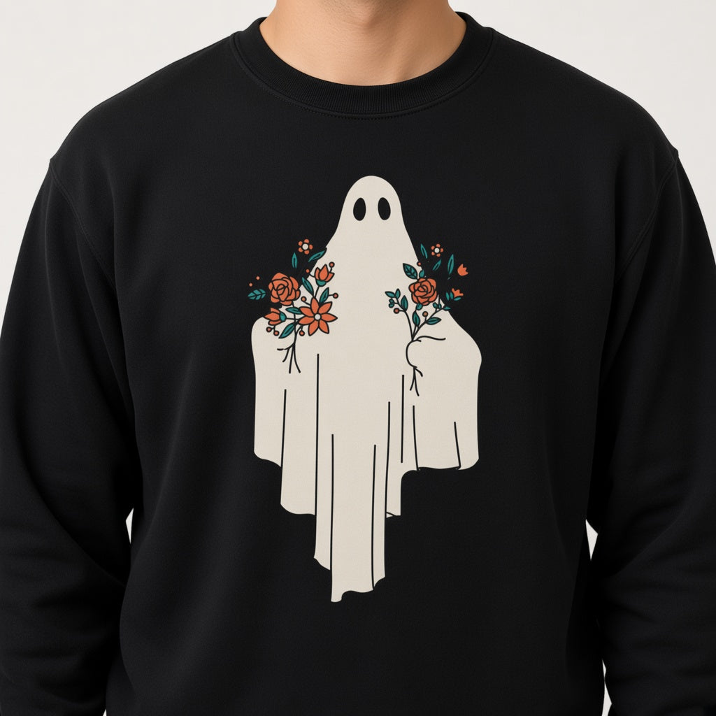 Ghost with flowers sweatshirt, funny sweatshirt, graphic shirts, unisex tshirt, printed sweatshirt