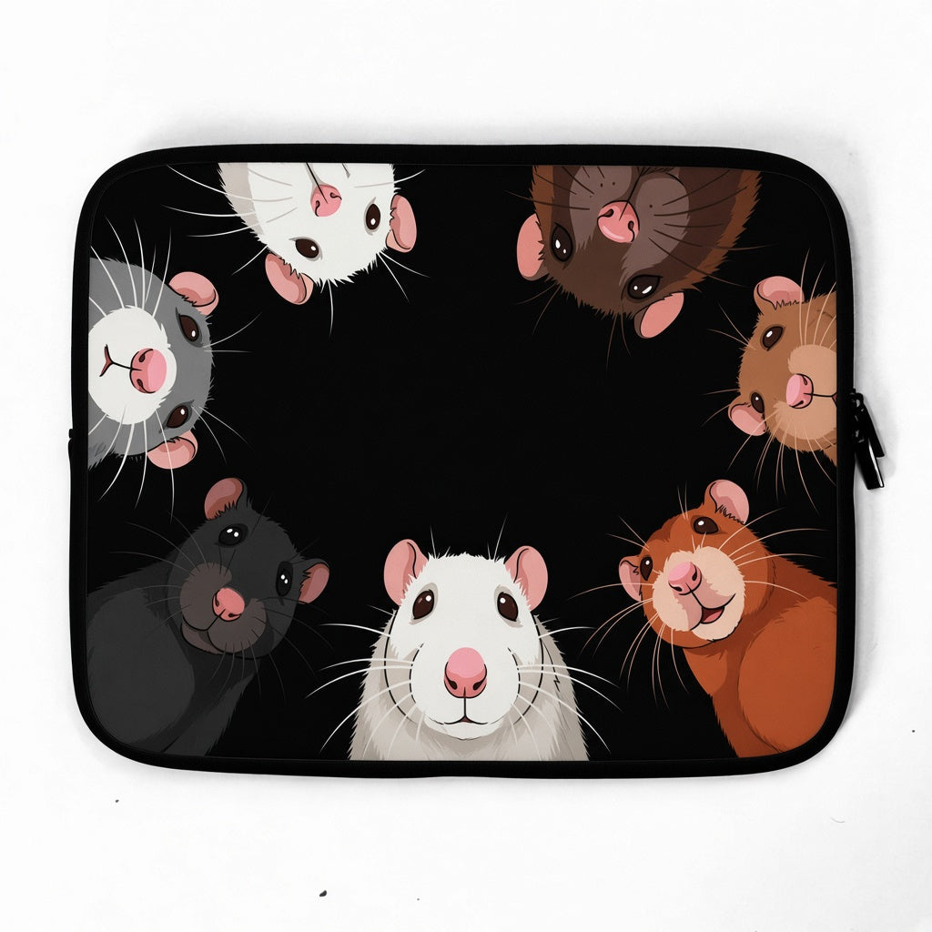 Cute Rats Peeking In on a Black Laptop Sleeve