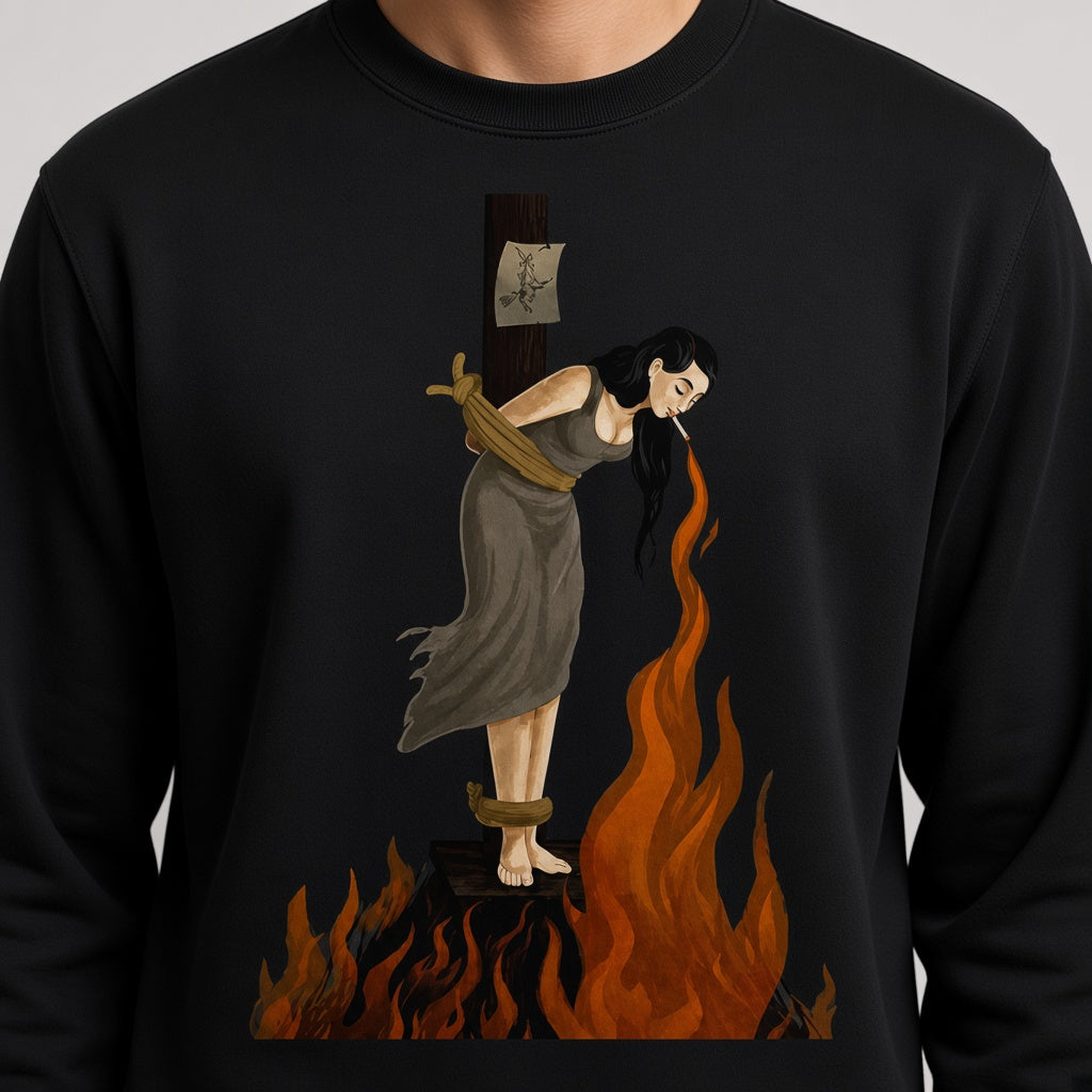 Witch Lighting a Cigarette at the Stake Sweatshirt