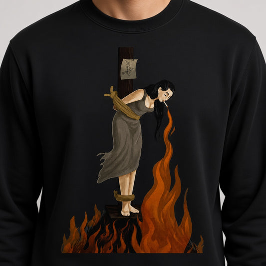 Witch Lighting a Cigarette at the Stake Sweatshirt