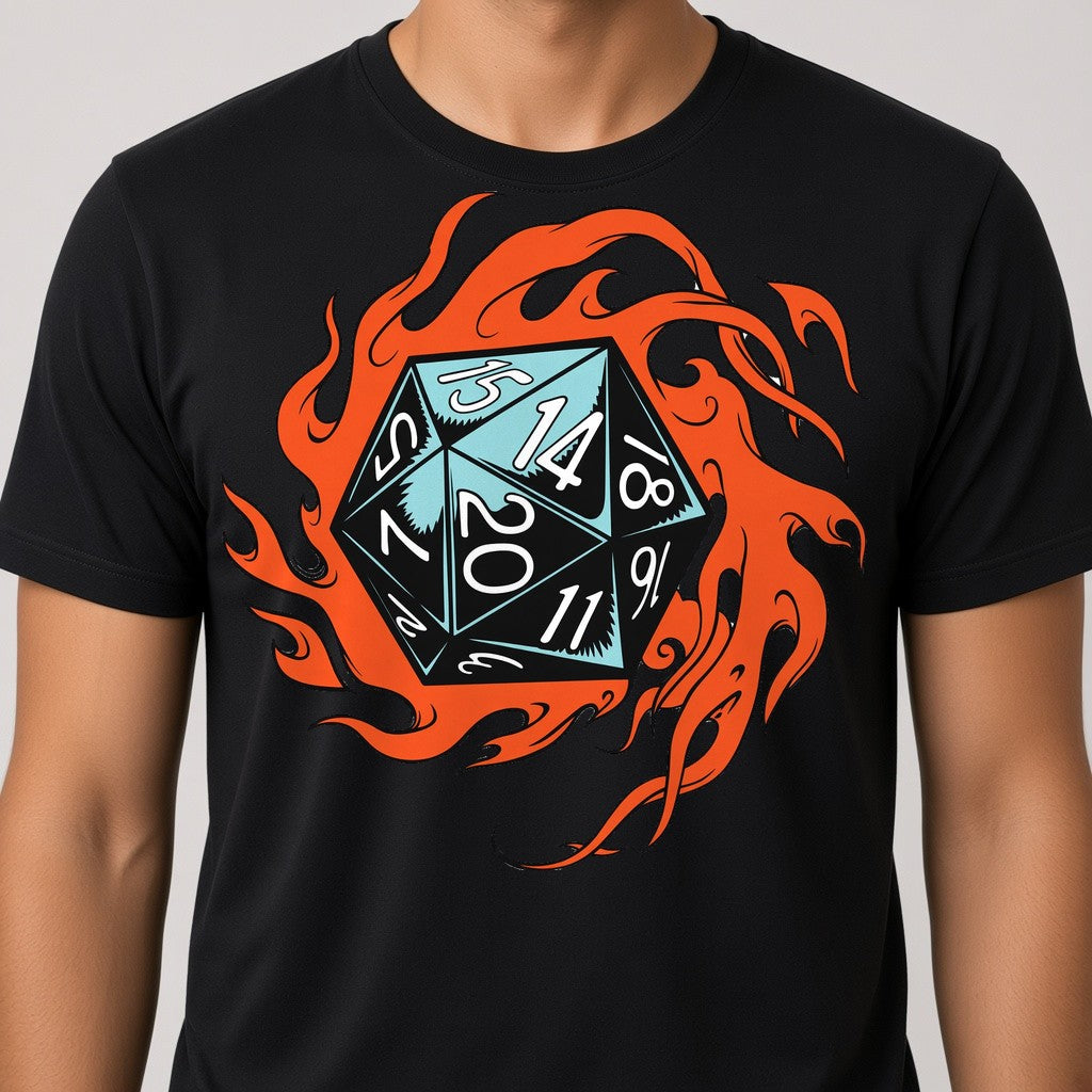 Flaming Dice T-Shirt for D&D Players