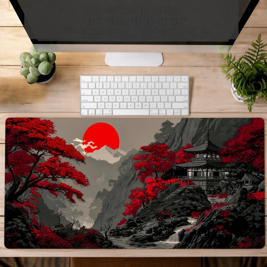 Red Maple Trees and a Red Sun Desk Mat