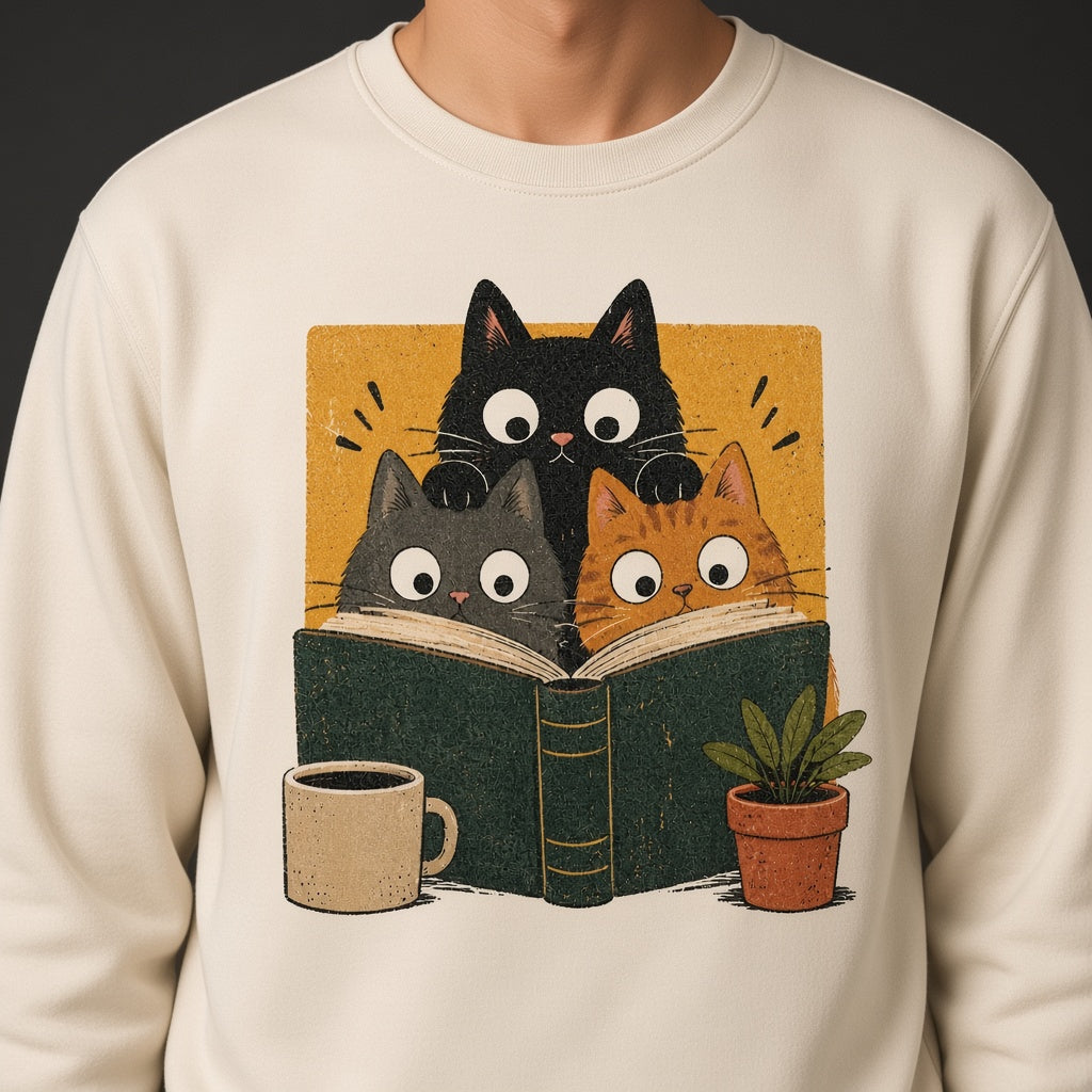 Retro Reading Cats Sweatshirt