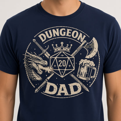 Dungeon Dad Funny D&D D20 T-Shirt